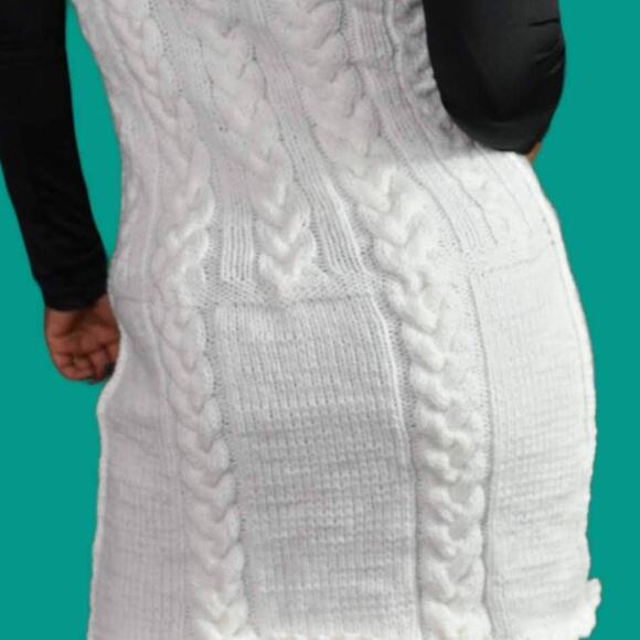 Sweater Knit Dress White Handmade Chunky Cable Sleeveless Mini Pencil Size Small - Picture 6 of 12
